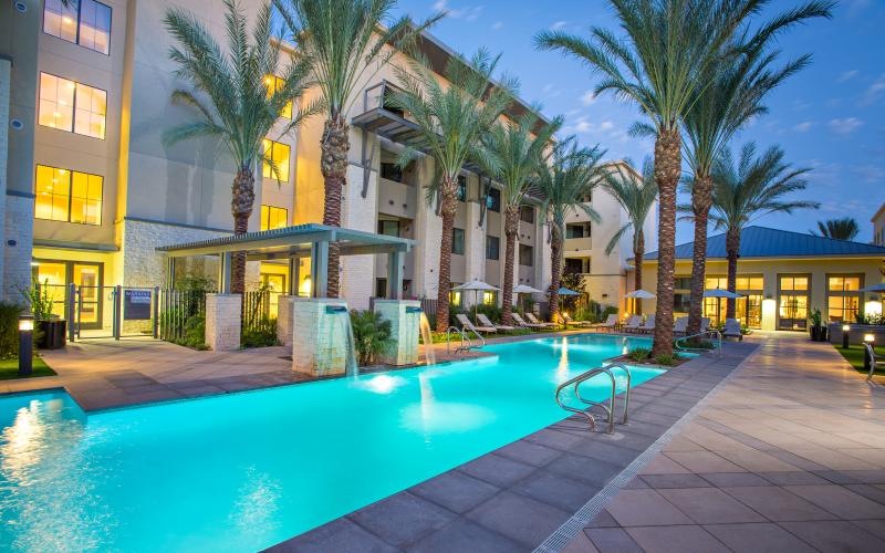 a swimming pool in a resort