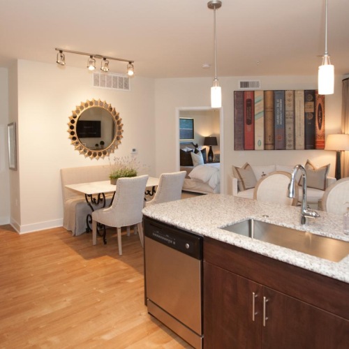 a large kitchen with a large island